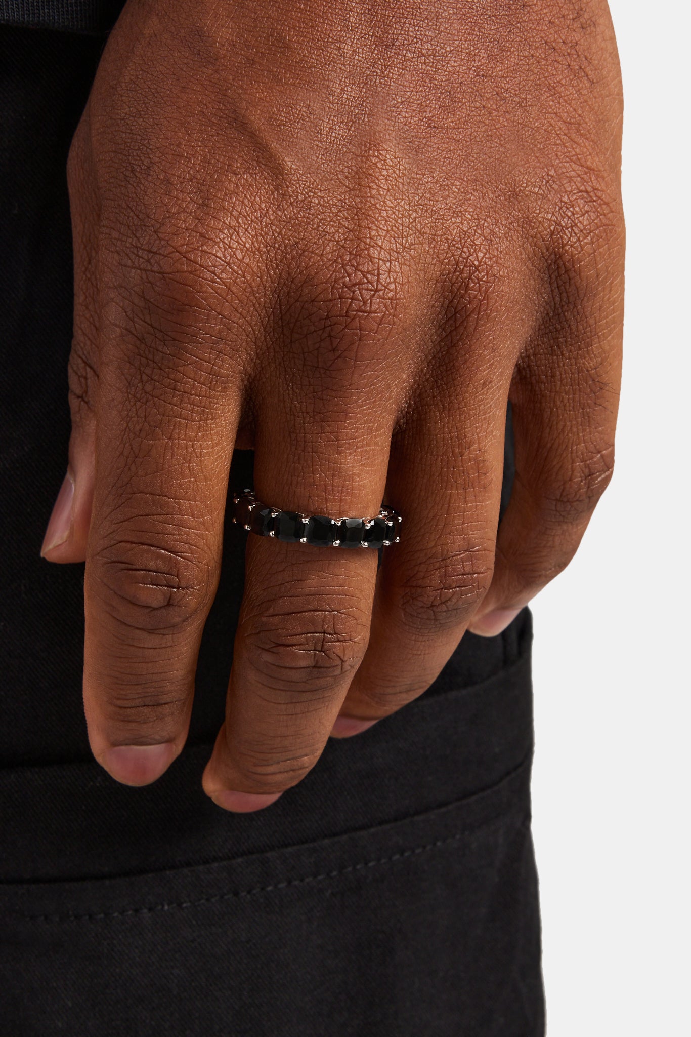 925 Schwarz Großer CZ Einreihiger Tennisring - Weiß